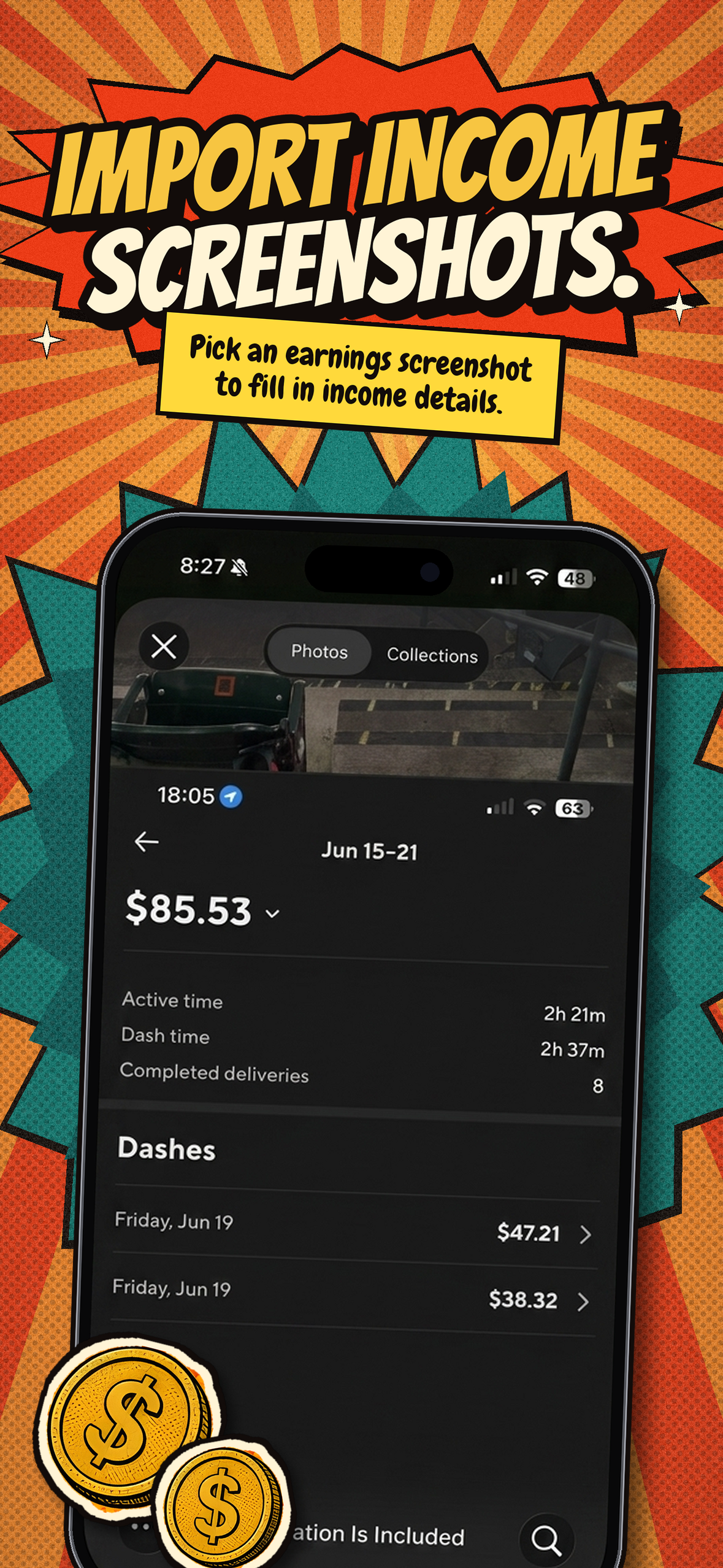 Import income screenshots — pick an earnings screenshot to fill in income details